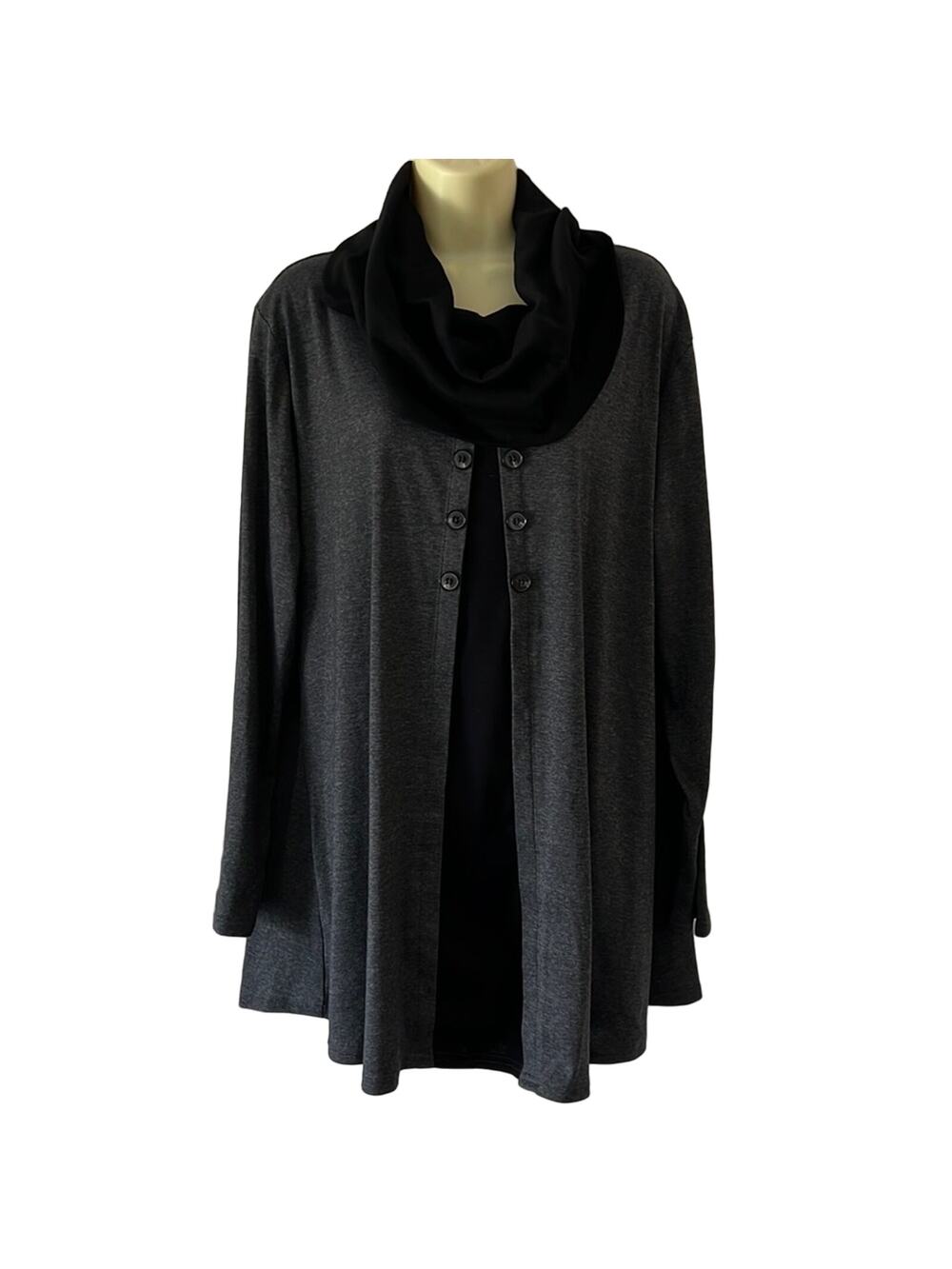 Bebonnie XXXL Gray & Black Cowl Neck Knit Tunic Top
